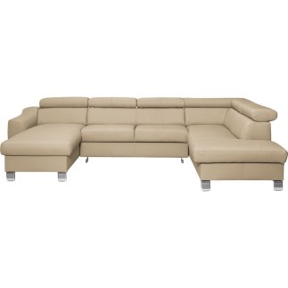Canapé d'angle convertible en cuir italien de luxe 7/8 places ASTON, beige, angle droit
