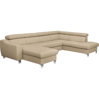 Canapé d'angle convertible en cuir italien de luxe 7/8 places ASTON, beige, angle droit