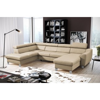 Canapé d'angle convertible en cuir italien de luxe 7/8 places ASTON, beige, angle gauche