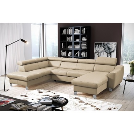 Canapé d'angle convertible en cuir italien de luxe 7/8 places ASTON, beige, angle gauche