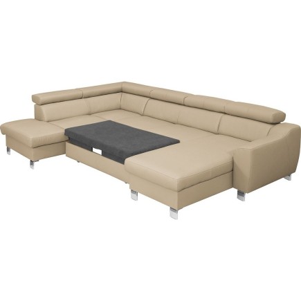 Canapé d'angle convertible en cuir italien de luxe 7/8 places ASTON, beige, angle gauche