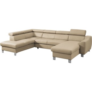 Canapé d'angle convertible en cuir italien de luxe 7/8 places ASTON, beige, angle gauche