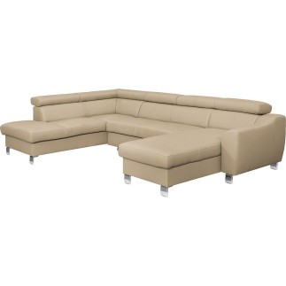Canapé d'angle convertible en cuir italien de luxe 7/8 places ASTON, beige, angle gauche