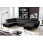 -Canapé d'angle convertible en cuir italien de luxe 7/8 places ASTON, noir, angle gauche