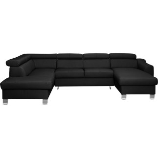 -Canapé d'angle convertible en cuir italien de luxe 7/8 places ASTON, noir, angle gauche