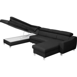 -Canapé d'angle convertible en cuir italien de luxe 7/8 places ASTON, noir, angle gauche