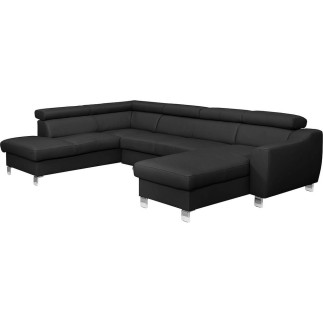 -Canapé d'angle convertible en cuir italien de luxe 7/8 places ASTON, noir, angle gauche