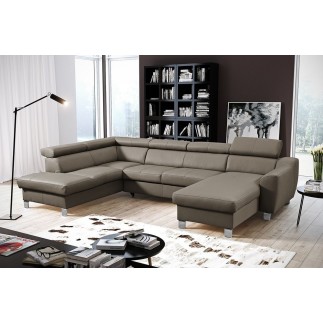Canapé d'angle convertible en cuir italien de luxe 7/8 places ASTON, taupe, angle gauche