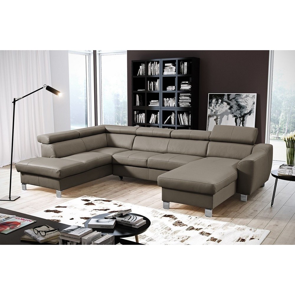 Canapé d'angle convertible en cuir italien de luxe 7/8 places ASTON, taupe, angle gauche