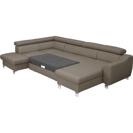Canapé d'angle convertible en cuir italien de luxe 7/8 places ASTON, taupe, angle gauche