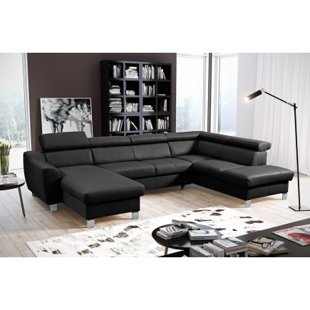 Canapé d'angle convertible en cuir italien de luxe 7/8 places ASTON, noir, angle droit