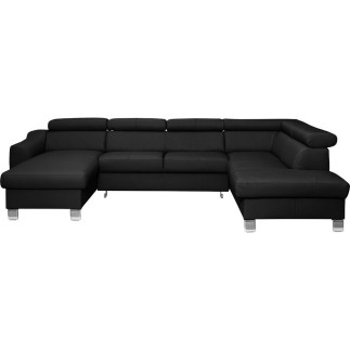 Canapé d'angle convertible en cuir italien de luxe 7/8 places ASTON, noir, angle droit