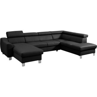 Canapé d'angle convertible en cuir italien de luxe 7/8 places ASTON, noir, angle droit