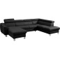 Canapé d'angle convertible en cuir italien de luxe 7/8 places ASTON, noir, angle droit