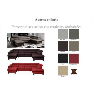 Canapé d'angle convertible en cuir italien de luxe 7/8 places ASTON, couleur personnalisée, angle droit