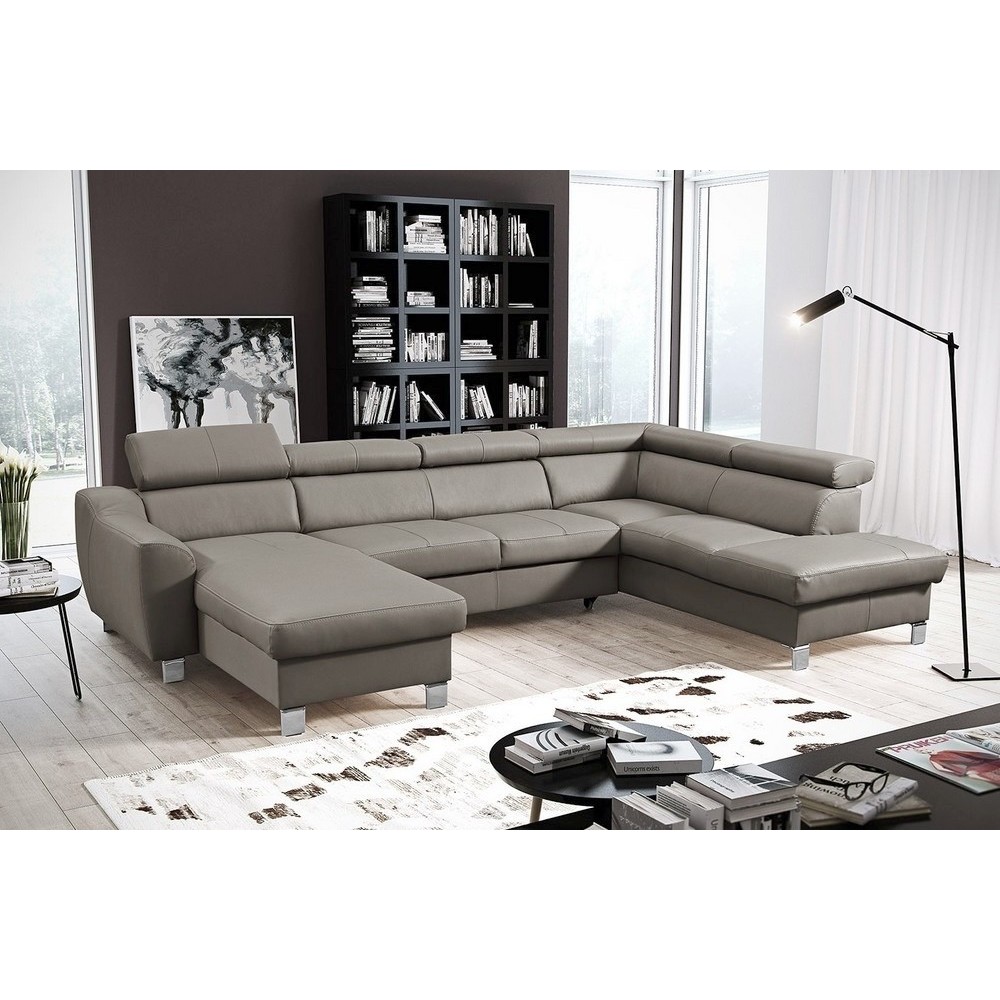Canapé d'angle convertible en cuir italien de luxe 7/8 places ASTON, gris clair, angle droit