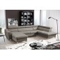 Canapé d'angle convertible en cuir italien de luxe 7/8 places ASTON, gris clair, angle droit