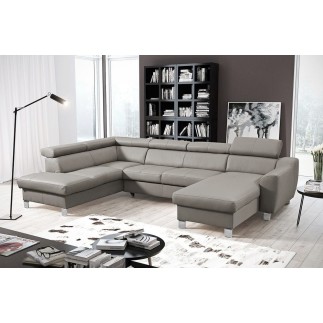 Canapé d'angle convertible en cuir italien de luxe 7/8 places ASTON, gris clair, angle gauche