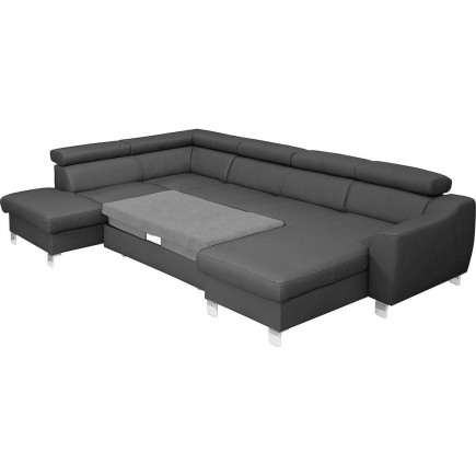 Canapé d'angle convertible en cuir italien de luxe 7/8 places ASTON, gris foncé, angle gauche