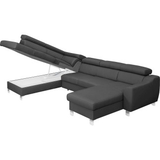 Canapé d'angle convertible en cuir italien de luxe 7/8 places ASTON, gris foncé, angle gauche