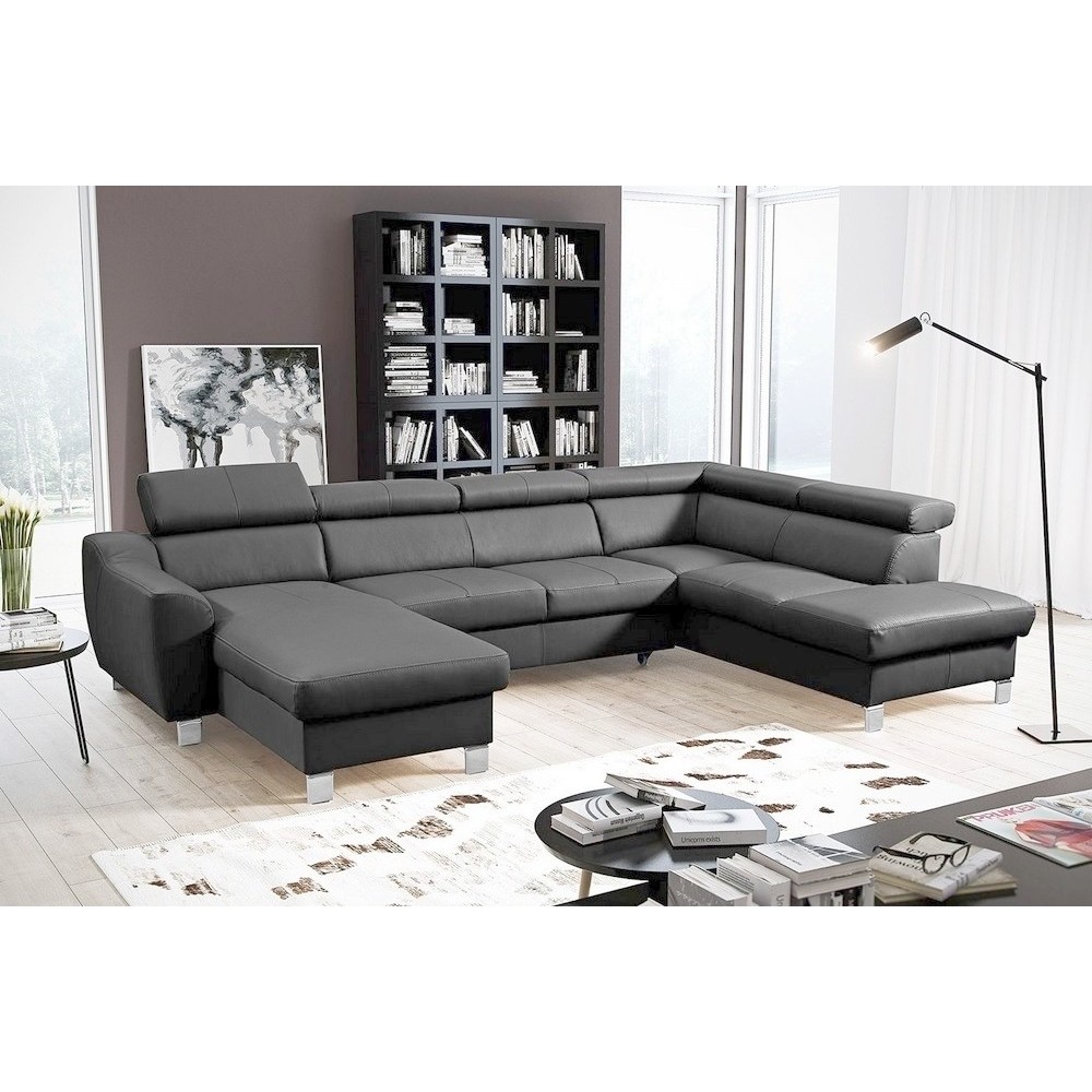 Canapé d'angle convertible en cuir italien de luxe 7/8 places ASTON, gris foncé, angle droit