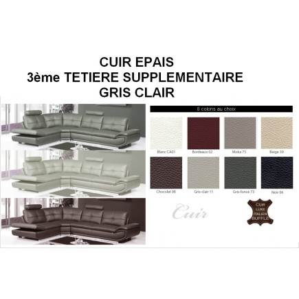 2eme paiement de la commande: Canapé d'angle en cuir buffle italien de luxe 6/7 places BELLALIGNA, gris clair CUIR EPAIS, angle
