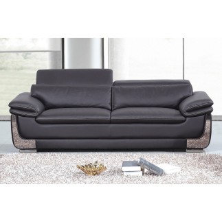 Ensemble Canapé 3 places et 2 places en cuir italien buffle ITALINA, noir avec surpiqure blanche