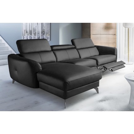 Canapé d'angle relax en cuir de luxe italien avec relax électrique, 5 places BERTONI, noir, angle gauche