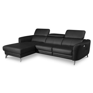 Canapé d'angle relax en cuir de luxe italien avec relax électrique, 5 places BERTONI, noir, angle gauche