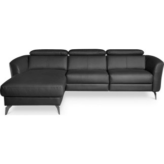 Canapé d'angle relax en cuir de luxe italien avec relax électrique, 5 places BERTONI, noir, angle gauche