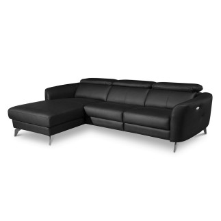 Canapé d'angle relax en cuir de luxe italien avec relax électrique, 5 places BERTONI, noir, angle gauche