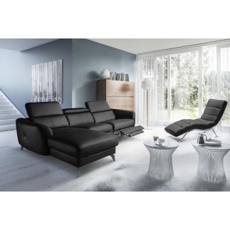 Canapé d'angle relax en cuir de luxe italien avec relax électrique, 5 places BERTONI, noir, angle gauche