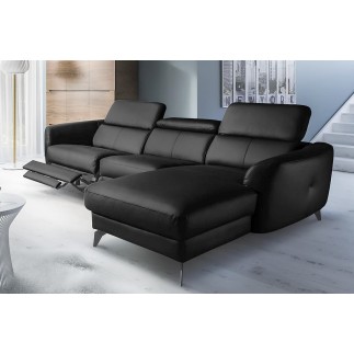 Canapé d'angle relax en cuir de luxe italien avec relax électrique, 5 places BERTONI, noir, angle droit