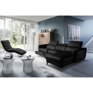 Canapé d'angle relax en cuir de luxe italien avec relax électrique, 5 places BERTONI, noir, angle droit