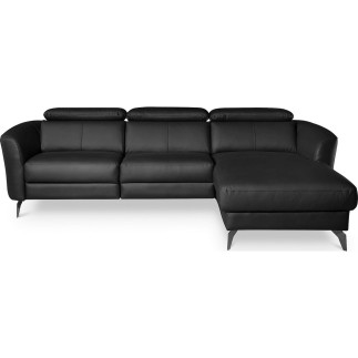 Canapé d'angle relax en cuir de luxe italien avec relax électrique, 5 places BERTONI, noir, angle droit
