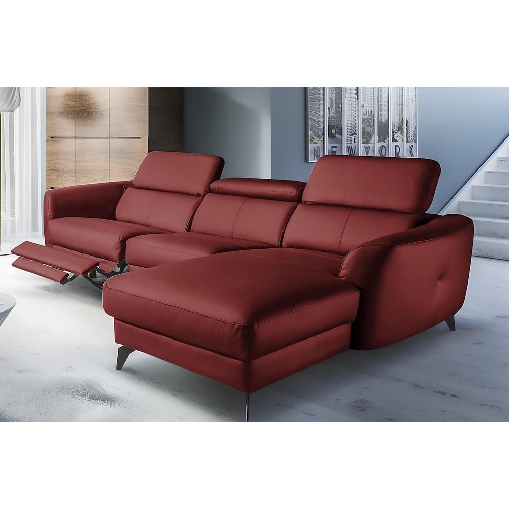 Canapé d'angle relax en cuir de luxe italien avec relax électrique, 5 places BERTONI, rouge foncé, angle droit