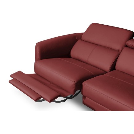 Canapé d'angle relax en cuir de luxe italien avec relax électrique, 5 places BERTONI, rouge foncé, angle droit