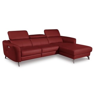 Canapé d'angle relax en cuir de luxe italien avec relax électrique, 5 places BERTONI, rouge foncé, angle droit