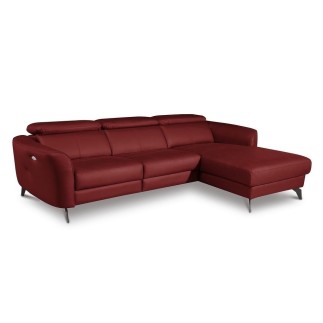 Canapé d'angle relax en cuir de luxe italien avec relax électrique, 5 places BERTONI, rouge foncé, angle droit
