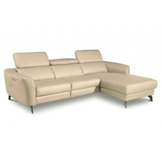 Canapé d'angle relax en cuir de luxe italien avec relax électrique, 5 places BERTONI, beige, angle droit