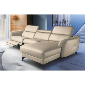 Canapé d'angle relax en cuir de luxe italien avec relax électrique, 5 places BERTONI, beige, angle droit
