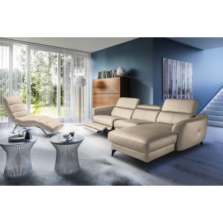 Canapé d'angle relax en cuir de luxe italien avec relax électrique, 5 places BERTONI, beige, angle droit