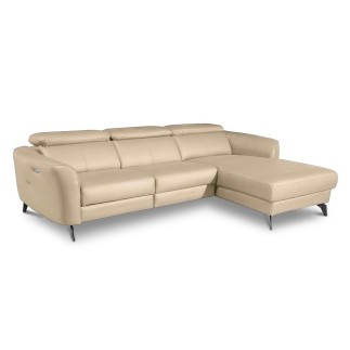 Canapé d'angle relax en cuir de luxe italien avec relax électrique, 5 places BERTONI, beige, angle droit