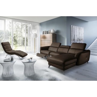 Canapé d'angle relax en cuir de luxe italien avec relax électrique, 5 places BERTONI, chocolat, angle droit