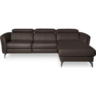 Canapé d'angle relax en cuir de luxe italien avec relax électrique, 5 places BERTONI, chocolat, angle droit