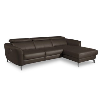 Canapé d'angle relax en cuir de luxe italien avec relax électrique, 5 places BERTONI, chocolat, angle droit