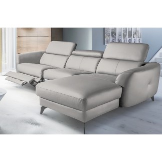 Canapé d'angle relax en cuir de luxe italien avec relax électrique, 5 places BERTONI, gris clair, angle droit