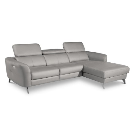 Canapé d'angle relax en cuir de luxe italien avec relax électrique, 5 places BERTONI, gris clair, angle droit
