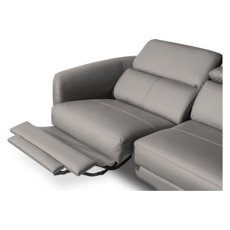 Canapé d'angle relax en cuir de luxe italien avec relax électrique, 5 places BERTONI, gris clair, angle droit