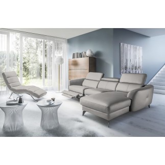 Canapé d'angle relax en cuir de luxe italien avec relax électrique, 5 places BERTONI, gris clair, angle droit